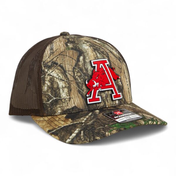 Arkansas Razorbacks Jumping Hog 3D Snapback Trucker Hat- Realtree Edge/ Brown