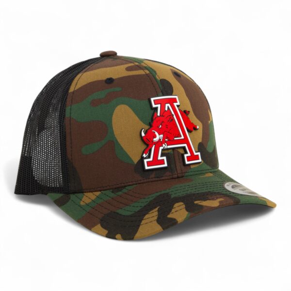 Arkansas Razorbacks Jumping Hog 3D YP Snapback Trucker Hat- Army Camo/ Black