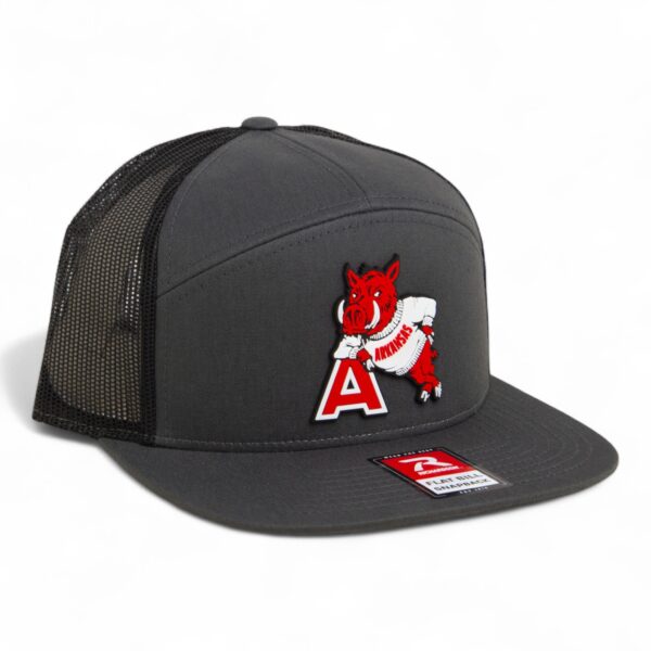 Arkansas Razorbacks Leaning A 3D Snapback Seven-Panel Flat Bill Trucker Hat- Charcoal/ Black