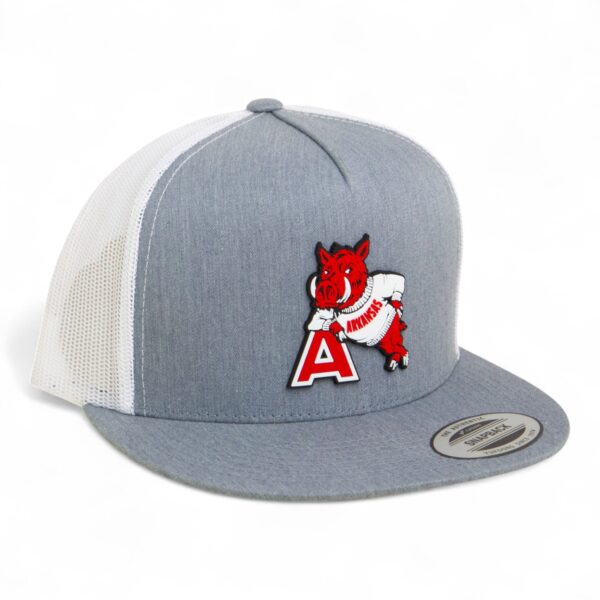 Arkansas Razorbacks Leaning A 3D YP Snapback Flat Bill Trucker Hat- Heather Grey/ White