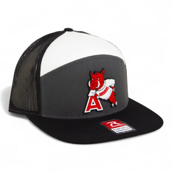 Arkansas Razorbacks Leaning A 3D Snapback Seven-Panel Flat Bill Trucker Hat- Charcoal/ Black/ White