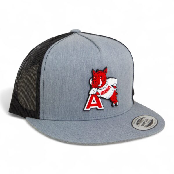 Arkansas Razorbacks Leaning A 3D YP Snapback Flat Bill Trucker Hat- Heather Grey/ Black