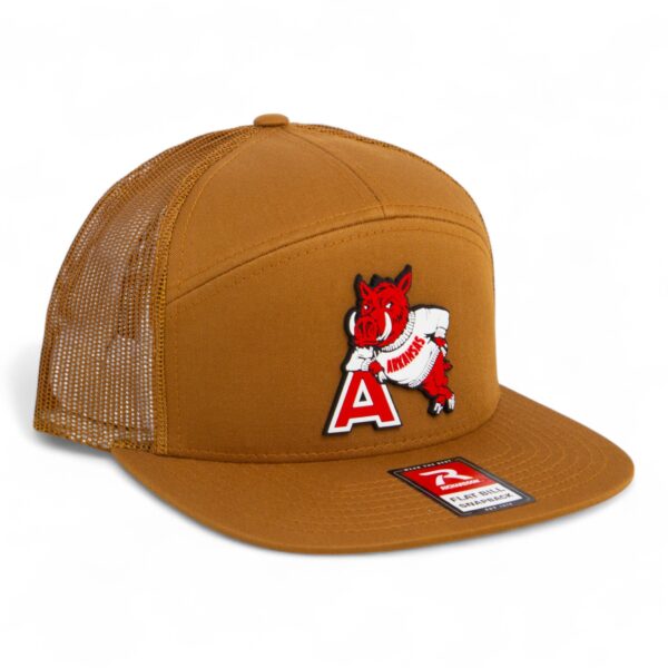 Arkansas Razorbacks Leaning A 3D Snapback Seven-Panel Flat Bill Trucker Hat- Caramel