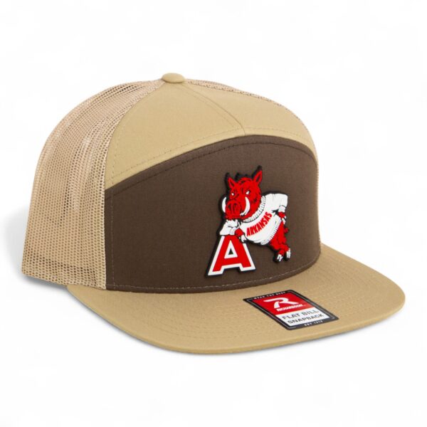 Arkansas Razorbacks Leaning A 3D Snapback Seven-Panel Flat Bill Trucker Hat- Brown/ Tan