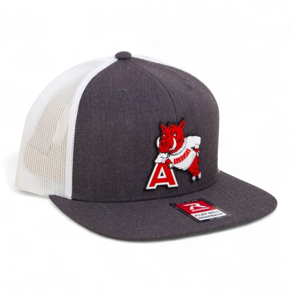 Arkansas Razorbacks Leaning A 3D Wool Blend Flat Bill Hat- Heather Charcoal/ White