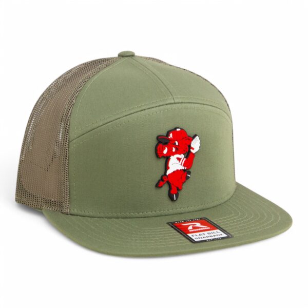 Arkansas Razorbacks Pitching Ribby 3D Snapback Seven-Panel Flat Bill Trucker Hat- Loden Green
