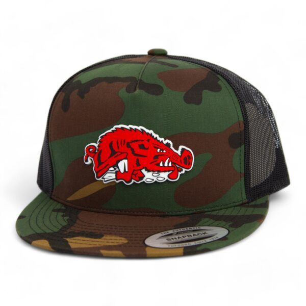 Arkansas Razorbacks Slobbering Hog 3D YP Snapback Flat Bill Trucker Hat- Army Camo/ Black