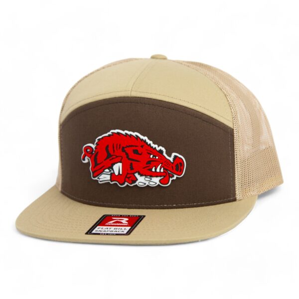 Arkansas Razorbacks Slobbering Hog 3D Snapback Seven-Panel Flat Bill Trucker Hat- Brown/ Tan