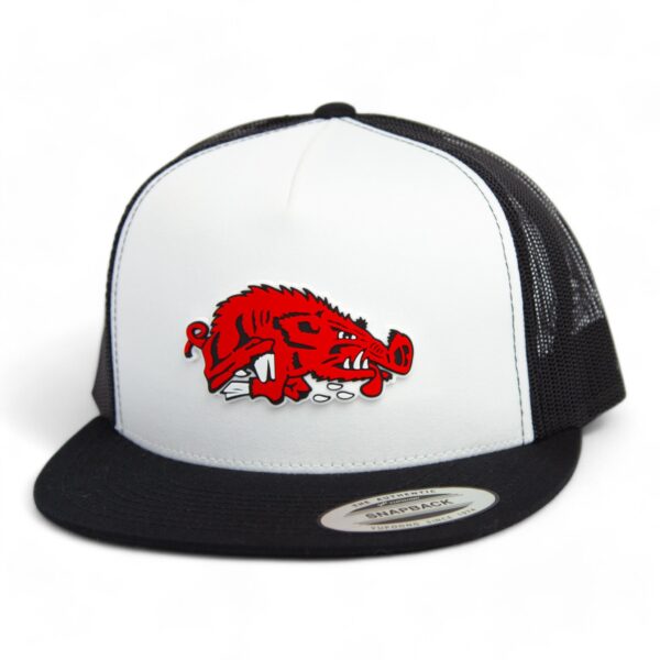 Arkansas Razorbacks Slobbering Hog 3D YP Snapback Flat Bill Trucker Hat- White/ Black