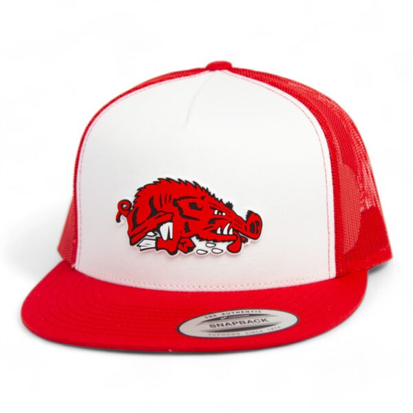 Arkansas Razorbacks Slobbering Hog 3D YP Snapback Flat Bill Trucker Hat- White/ Red