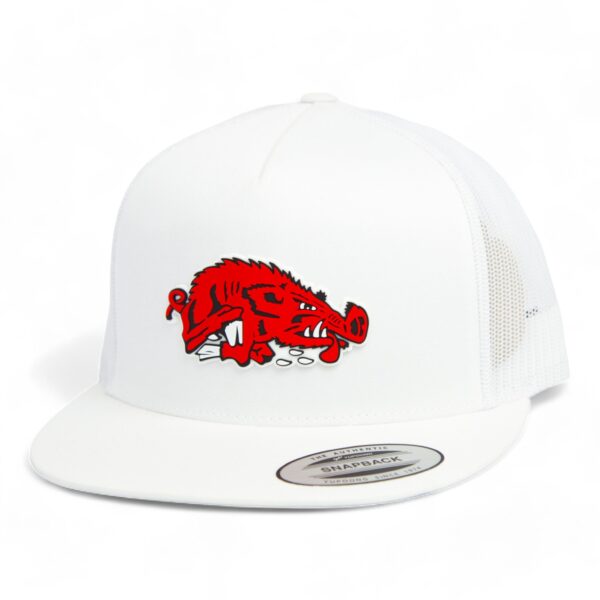 Arkansas Razorbacks Slobbering Hog 3D YP Snapback Flat Bill Trucker Hat- White