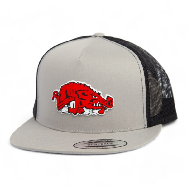 Arkansas Razorbacks Slobbering Hog 3D YP Snapback Flat Bill Trucker Hat- Silver/ Black