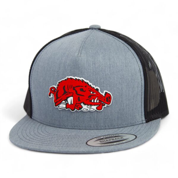Arkansas Razorbacks Slobbering Hog 3D YP Snapback Flat Bill Trucker Hat- Heather Grey/ Black