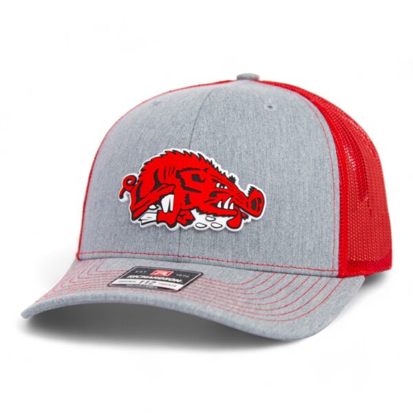 Arkansas Razorbacks Slobbering Hog 3D Snapback Trucker Hat- Heather Grey/ Red