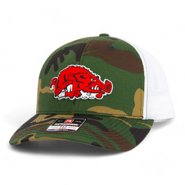 Arkansas Razorbacks Slobbering Hog 3D Snapback Trucker Hat- Army Camo/ White