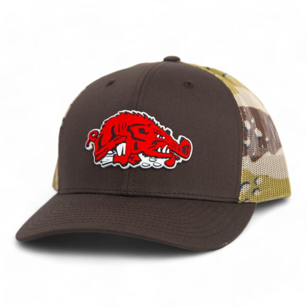 Arkansas Razorbacks Slobbering Hog 3D Snapback Trucker Hat- Brown/ Desert Camo