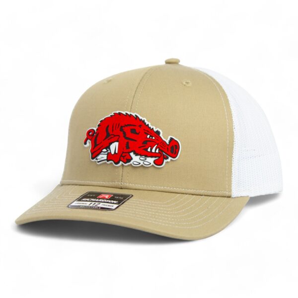Arkansas Razorbacks Slobbering Hog 3D Snapback Trucker Hat- Tan/ White