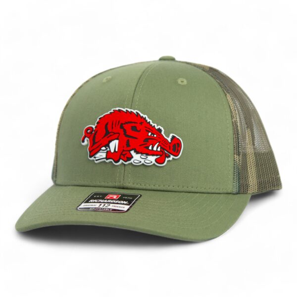 Arkansas Razorbacks Slobbering Hog 3D Snapback Trucker Hat- Loden/ Green Camo
