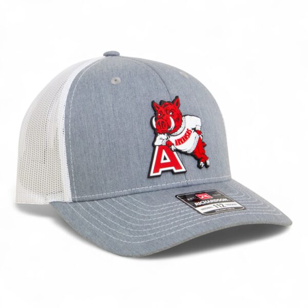 Arkansas Razorbacks Leaning A 3D Snapback Trucker Hat- Heather Grey/ White