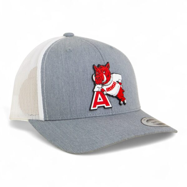Arkansas Razorbacks Leaning A 3D YP Snapback Trucker Hat- Heather Grey/ White
