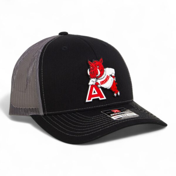 Arkansas Razorbacks Leaning A 3D Snapback Trucker Hat- Black/ Charcoal