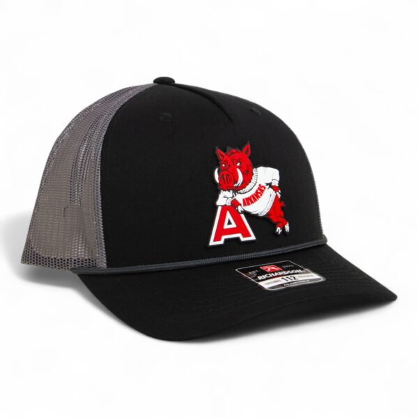 Arkansas Razorbacks Leaning A 3D Snapback Trucker Rope Hat- Black/ Charcoal