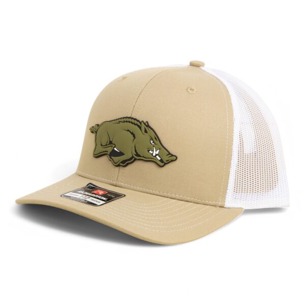 Arkansas Razorbacks Loden Edition 3D Snapback Trucker Hat- Tan/ White