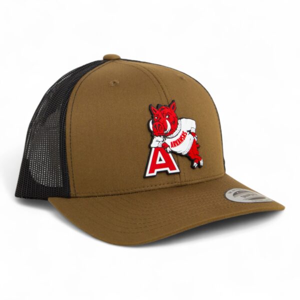 Arkansas Razorbacks Leaning A 3D YP Snapback Trucker Hat- Coyote Brown/ Black