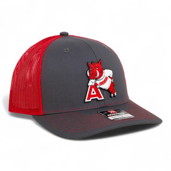 Arkansas Razorbacks Leaning A 3D Snapback Trucker Hat- Charcoal/ Red