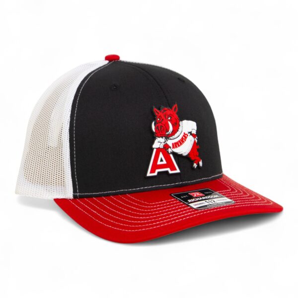 Arkansas Razorbacks Leaning A 3D Snapback Trucker Hat- Black/ White/ Red