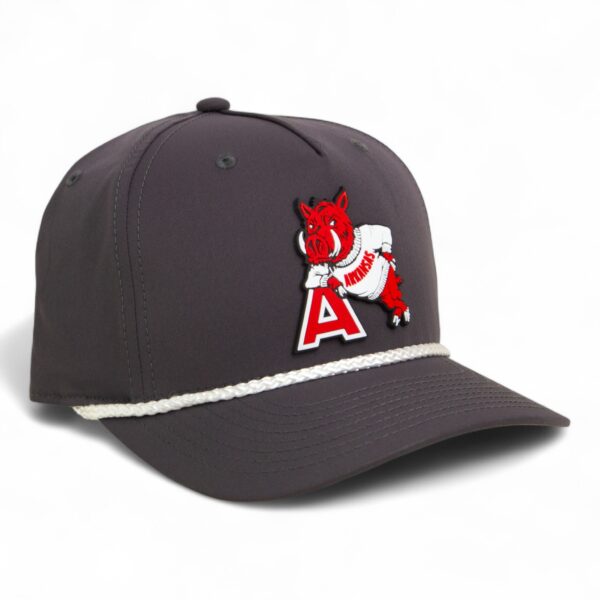Arkansas Razorbacks Leaning A 3D Five Panel Classic Rope Hat- Charcoal/ White