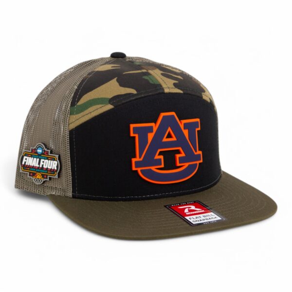 Auburn Tigers 2025 Final Four 3D Snapback Seven-Panel Flat Bill Trucker Hat- Black/ Camo/ Loden