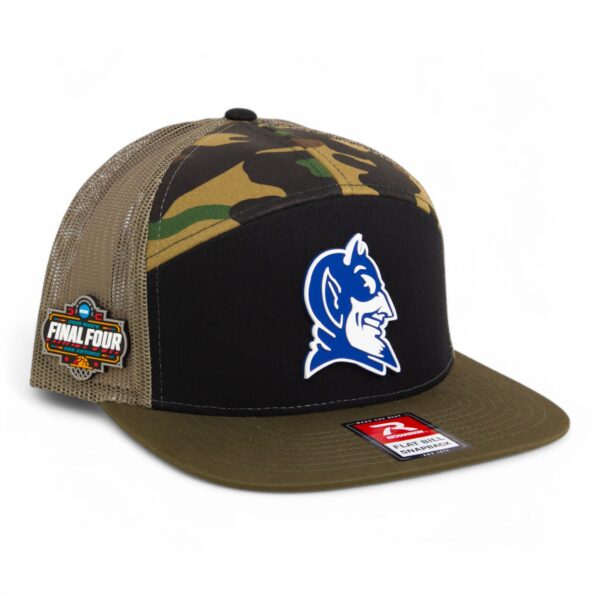 Duke Blue Devils 2025 Final Four 3D Snapback Seven-Panel Flat Bill Trucker Hat- Black/ Camo/ Loden