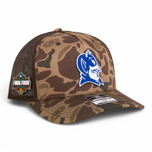 Duke Blue Devils 2025 Final Four 3D Snapback Trucker Hat- Bark Duck Camo/ Brown