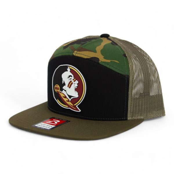 Florida State Seminoles 3D Snapback Seven-Panel Trucker Hat- Black/ Camo/ Loden