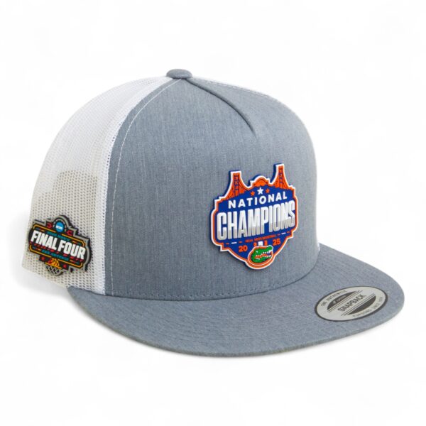Florida Gators 2025 Final Four National Champions 3D YP Snapback Flat Bill Trucker Hat- Heather Grey/ White