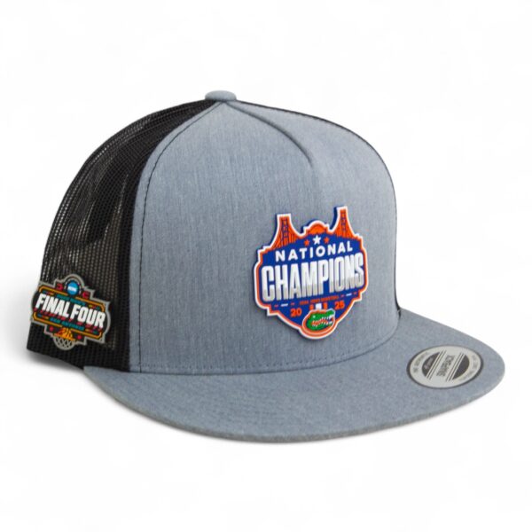 Florida Gators 2025 Final Four National Champions 3D YP Snapback Flat Bill Trucker Hat- Heather Grey/ Black