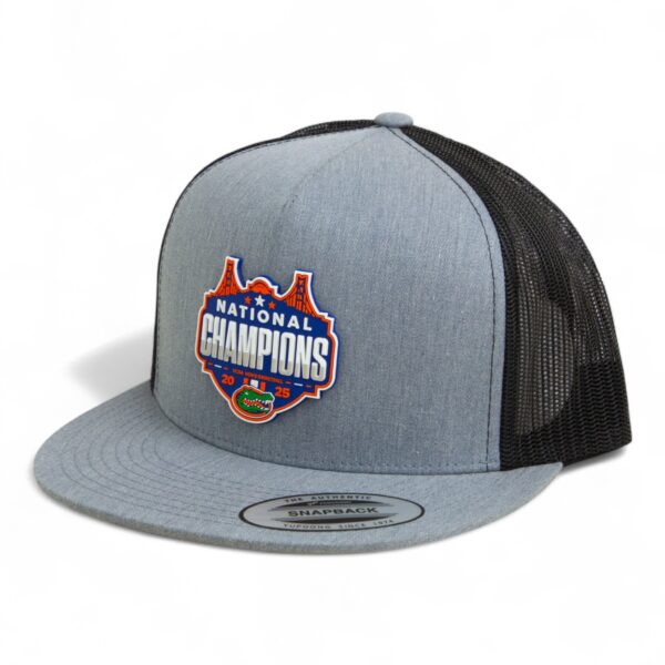 Florida Gators 2025 Basketball National Champions 3D YP Snapback Flat Bill Trucker Hat- Heather Grey/ Black