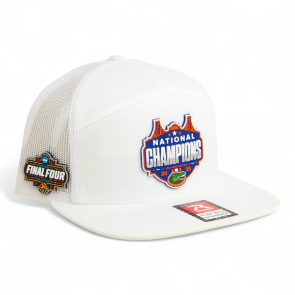 Florida Gators 2025 Final Four National Champions 3D Snapback Seven-Panel Flat Bill Trucker Hat- White