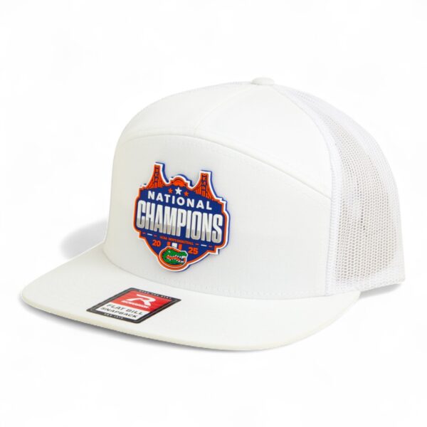 Florida Gators 2025 Basketball National Champions 3D Snapback Seven-Panel Flat Bill Trucker Hat- White