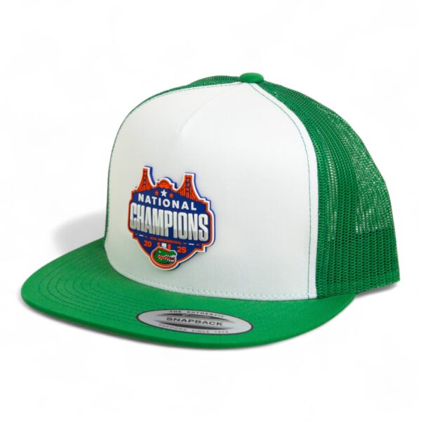 Florida Gators 2025 Basketball National Champions 3D YP Snapback Flat Bill Trucker Hat- White/ Kelly Green