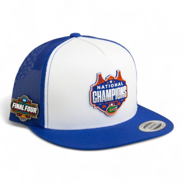 Florida Gators 2025 Final Four National Champions 3D YP Snapback Flat Bill Trucker Hat- White/ Royal