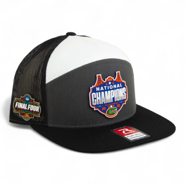 Florida Gators 2025 Final Four National Champions 3D Snapback Seven-Panel Flat Bill Trucker Hat- Charcoal/ White/ Black