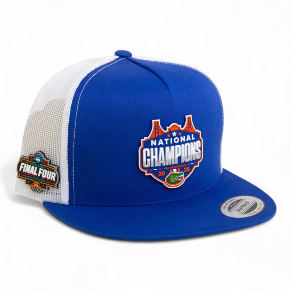 Florida Gators 2025 Final Four National Champions 3D YP Snapback Flat Bill Trucker Hat- Royal/ White