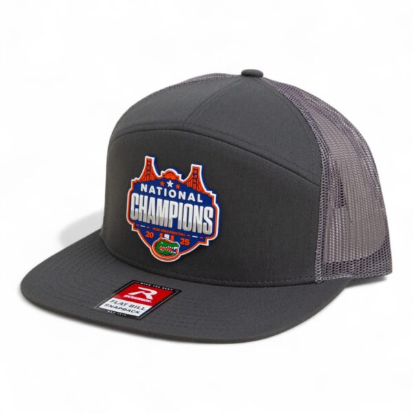 Florida Gators 2025 Basketball National Champions 3D Snapback Seven-Panel Flat Bill Trucker Hat- Charcoal