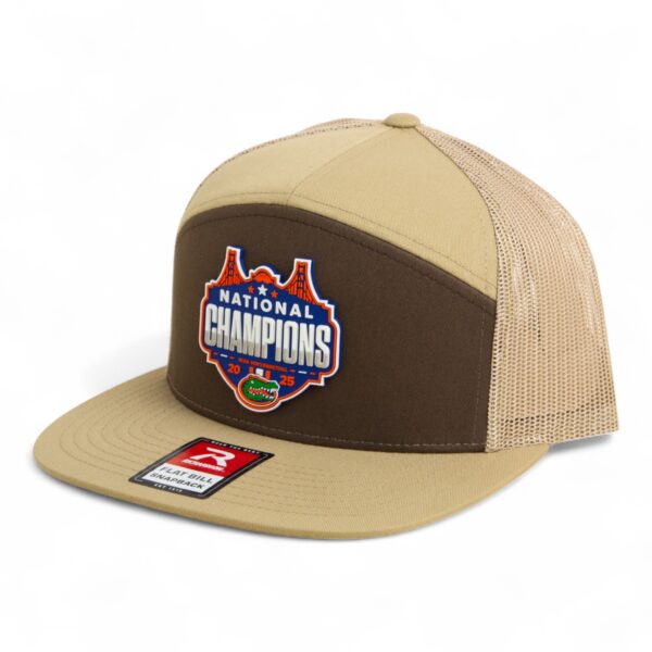 Florida Gators 2025 Basketball National Champions 3D Snapback Seven-Panel Flat Bill Trucker Hat- Brown/ Tan