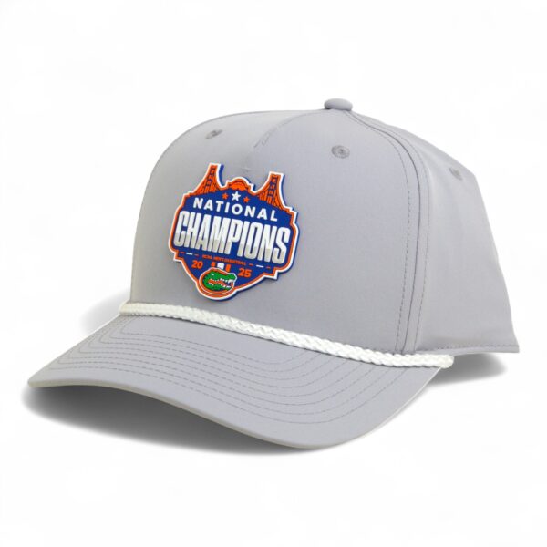 Florida Gators 2025 Basketball National Champions 3D Five Panel Classic Rope Hat- Grey/ White