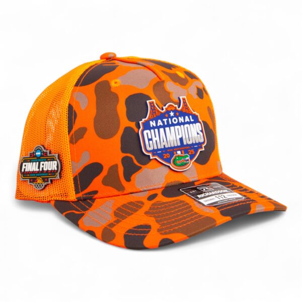 Florida Gators 2025 Final Four National Champions Snapback Trucker Hat- Blaze Duck Camo/ Blaze