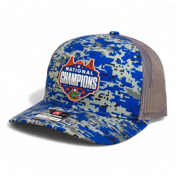 Florida Gators 2025 Basketball National Champions Snapback Trucker Hat- Royal Digital Camo