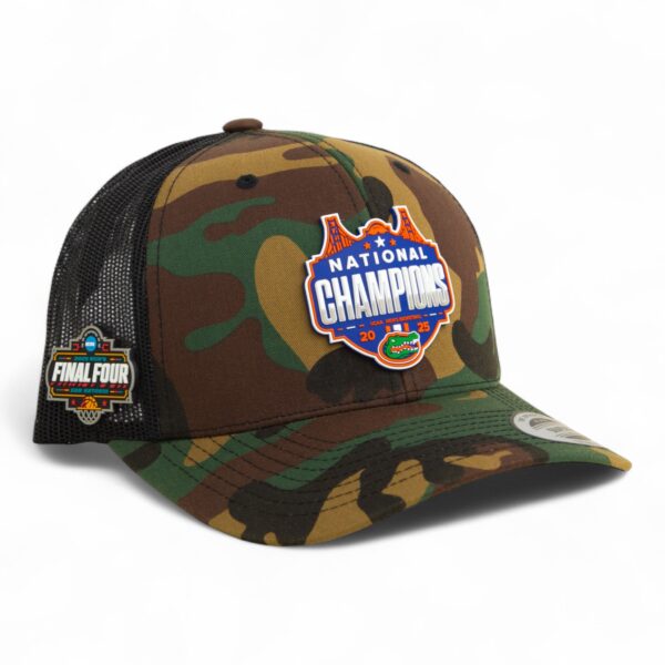 Florida Gators 2025 Final Four National Champions 3D YP Snapback Trucker Hat- Army Camo/ Black